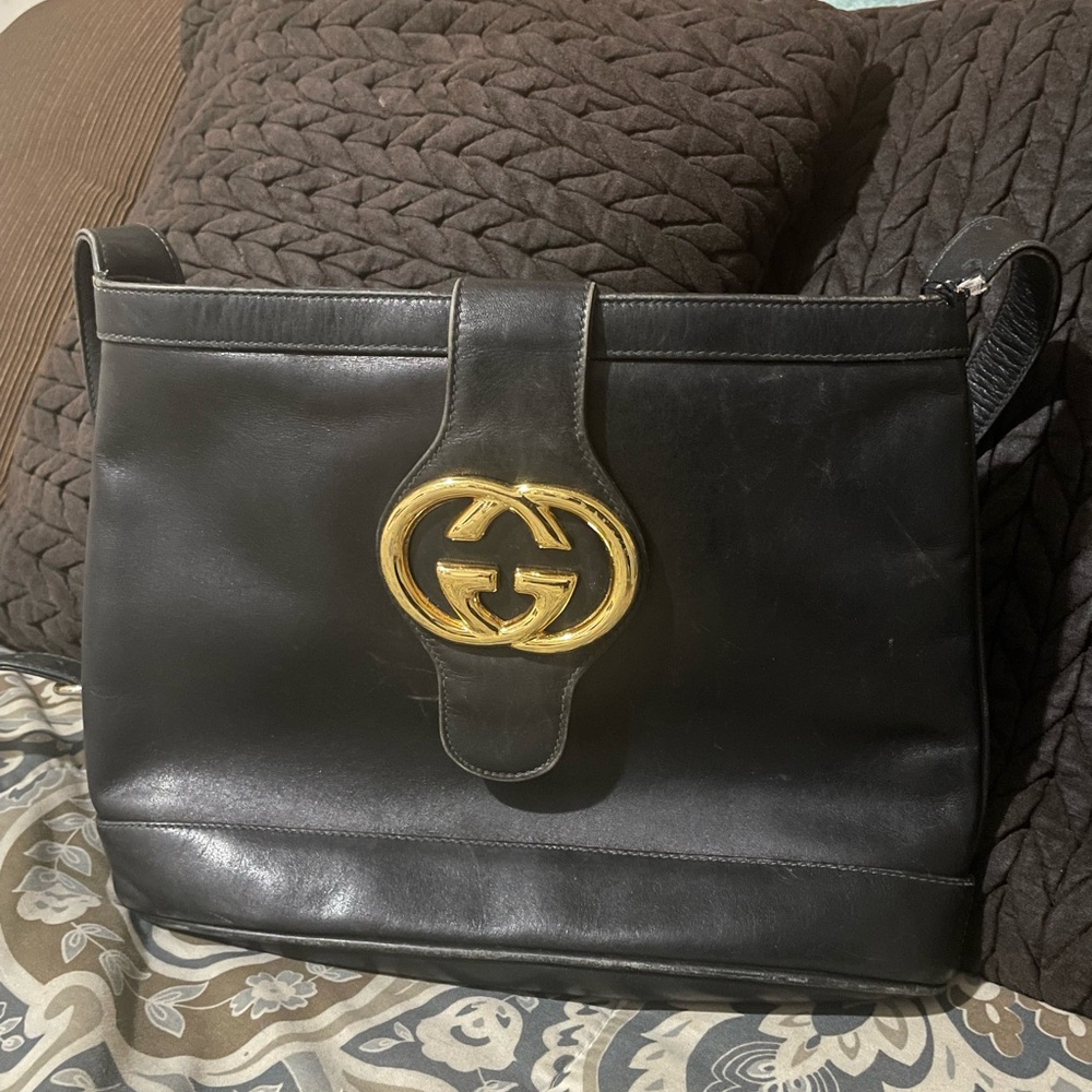 Gucci Black Shoulder Bag with Gold Logo